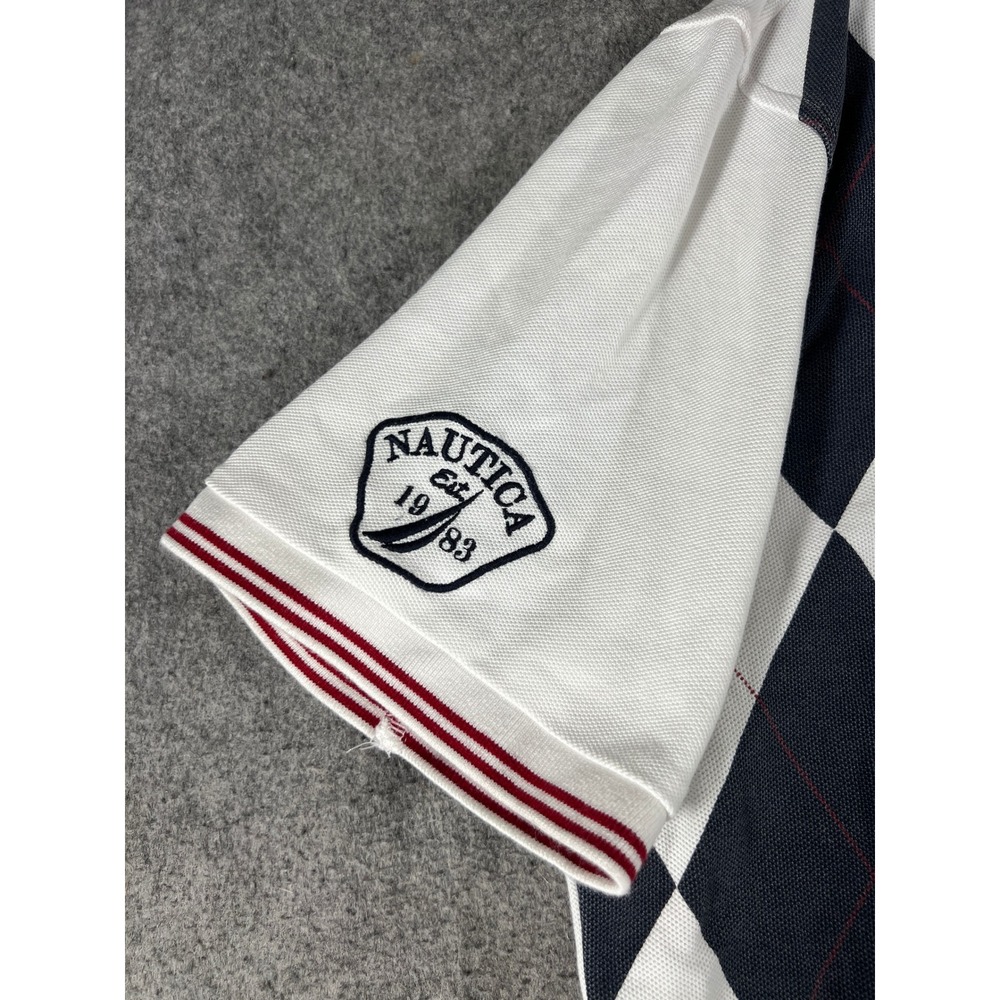 Nautica Polo Shirt Mens XL White Coast Classic Argyle Graphic Embroidered Logo - Picture 7 of 12